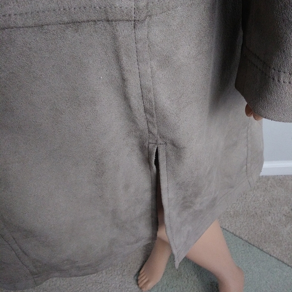 J.Jill tall M lightweight jacket gray/tan midi y2k faux‎ suede fabric classic - Picture 3 of 8